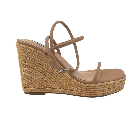 Steve Madden Tan Raffia Wedge Sandals Strappy Espadrille Platform Size 9 NWOB - Picture 6 of 11